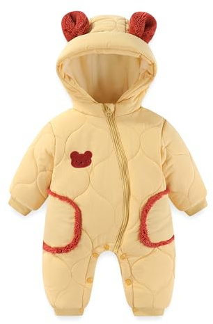JiAmy Baby Snowsuit Winter Romper Hooded Boys Girls Jumpsuit Bear Thick Windproof Infant Newborn Clothes 6-9 Months Yellow