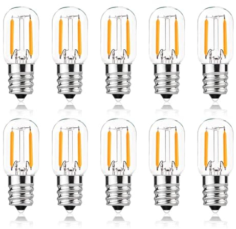 10 st. vintage E14 LED-lampa dimbar 220V T20 kylskåpslampa 1W glödlampa COB-lampa för ljuskrona ersätter 10W halogenlampor (kallvit 6000K)