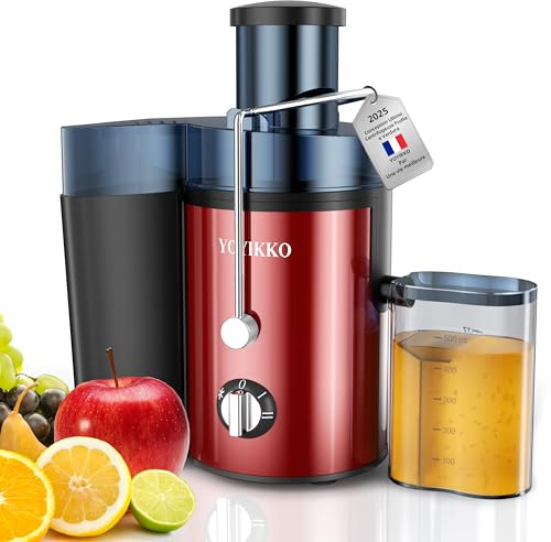 Centrifugeuse Extracteur de Jus, 3 vitesses, extracteur Frutta e Verdura 800W avec bouche de 75 mm de large, facile à nettoyer, acier inoxydable sans BPA (Rouge-60)