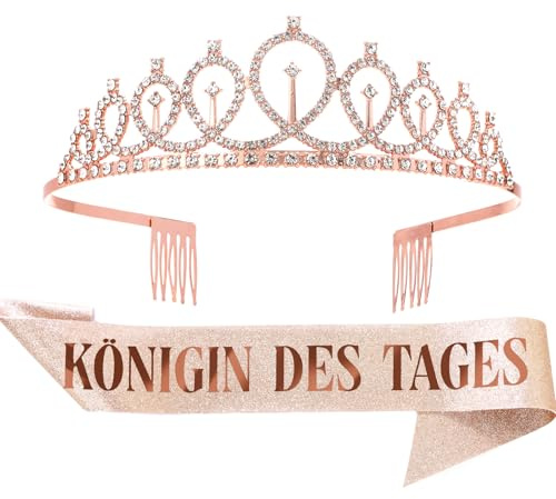 COMOOKA Geburtstagskrone mit Birthday Queen Schärpe Rosegold