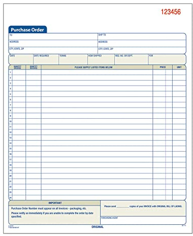 Adams Purchase Order Book, Carbonless, White/Canary, 2-Part, 8-3/8 x 10-11/16 Inches, 50 Sets (DC8131)