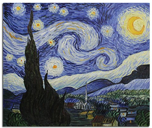 Fokenzary pintado a mano pintura al óleo sobre lienzo Vincent van Gogh clásica noche estrellada reproducción decoración de la pared enmarcado listo para colgar50 x 60 cm