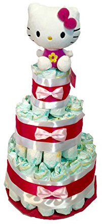 Tarta de pañales Hello Kitty rosa Momentosgourmet (Talla 2 (3-6 kg)) by MomentosGourmet Añade tu dedicatoria personalizada. Regalo para bebé muy práctico. Cesta Canastilla recién nacido.