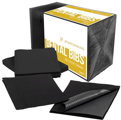 PlastCare USA Disposable Dental Bibs 13x18 - 3 Ply Waterproof Tattoo Bib Sheet for Patients - Dentist or Medical Tray Cover and Nail Table Cover Supplies, Black