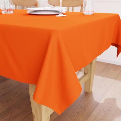 Encasa XO Table Cloth, Cotton Canvas Dining Cover 140x230 cm Orange | 100% Pure Heavyweight 180 GSM Fabric | Machine Washable | Fits 6 to 8 seater | Indoor & Outdoor Surface Protection