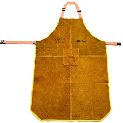 ELCAN Professionelle Schweißerschürze aus gelbem, flammhemmendem, hitzebeständigem Leder, Schürze für Elektrodenschweißen, WIG, MIG, MAG, Grillen, Grillen, Gartenarbeit, Kamine, Brennholz, Öfen...