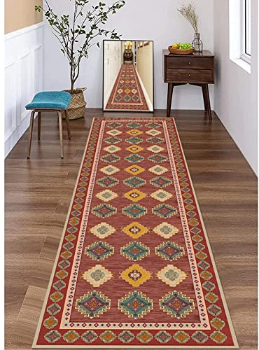 Tappeto Classico per Corridoio, Vintage Rosso Stretto per Scale e Ingresso, 1m-6m Tappeti Lunghi (70x400cm)