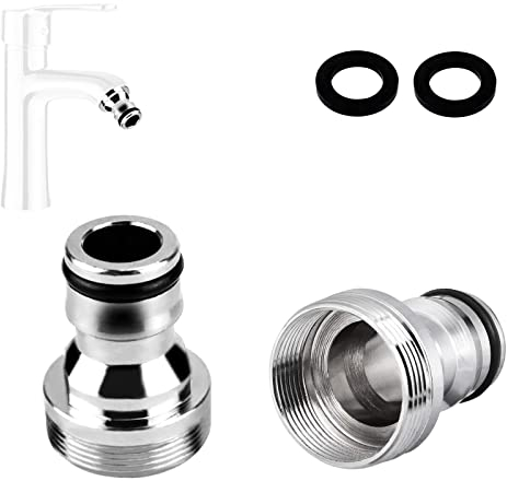 Adaptateur Fileté Mâle M24x1,Adaptateur Robinet Tuyau Arrosage Cuisine,Nezs de Robinet Femelle,pour 2 Pièces et Raccords de Tuyau D'arrosage Rapide Raccord Universel pour Robinet (2PCS,Argenté)