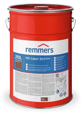 Remmers Barniz HK-Lasur 3 en 1 [plus] nogal mate, 20 litros, barniz para madera premium exterior, protección triple para madera con impregnación + imprimación + barniz