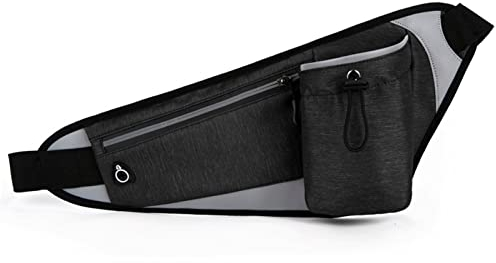CalmGeek Laufgürtel Bauchtasche, Lauf Trinkgürtel Hüfttasche mit Flaschenhalter für Männer und Frauen, Reflektierende Sport Gürteltasche zum Wandern, Spazierengehen, Joggen (Schwarz)