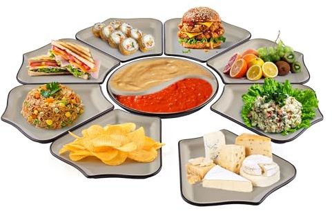 INTIGNIS Serviertablett mit 9 Fächern, wiederverwendbare Tabletts zum Essen von Lebensmitteln, Melamin, spülmaschinenfest, Tee/Getränke/Schlange/Abendessen, Servierplatten für Küche, Bar, Restaurant