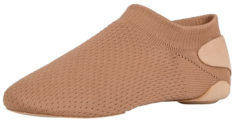 Linodes Unisex 019 Nylon Upper Leather Sole Slip-on Jazz Shoe for Women and Men's Dance Shoes-Brown 6M