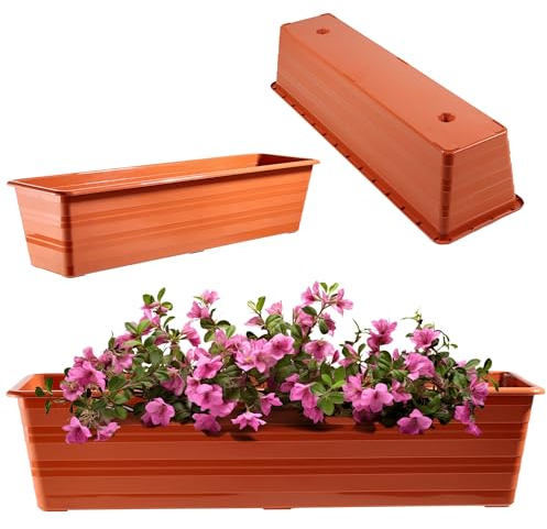 KADAX Fioriera 60 cm, in terracotta, vaso da balcone in plastica, resistente alle intemperie, vaso per fiori, ringhiera per fiori, erbe aromatiche