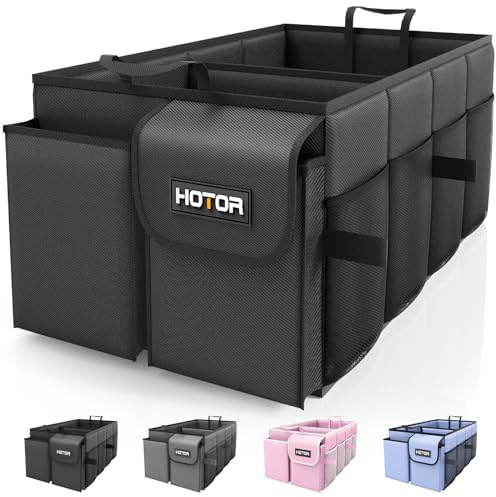 HOTOR Trunk Organizer - Car Organizer, Foldable Trunk organizer for SUVs & Sedans, Sturdy Car Organization for Car Accessories, Tools, Sundries, Black, 2 Compartments, 21.3×12.6×10.6