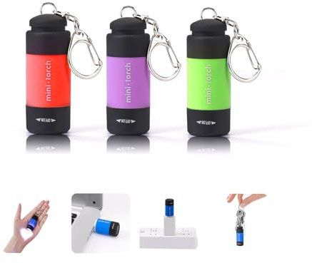 Cussity Mini Keychain Flashlights USB Rechargeable, Colorful Small LED Flashlight Torches for Kids/Adult Hiking Camping, Waterproof Pocket Flashlights for Backpack/Belt, (3Packs)