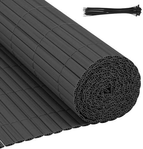Eulenke PVC Sichtschutzmatte, 100 x 300cm Sichtschutzzaun mit Abschlussleiste, Windschutz Balkon Sichtschutz für Zaun Garten Terrasse, Anthrazit