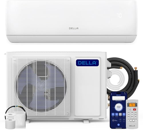 DELLA Motto Series 9100 BTU 20.5 SEER2 115V Mini Split AC, Cools Up to 400 Sq.Ft, Works with Alexa and Wifi, Ductless Inverter System Air Conditioner, Pre-Charged Heat Pump and 16ft Kits