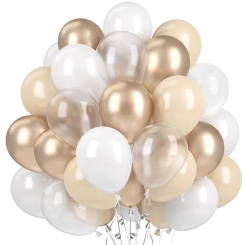 Luftballons Beige Weiß, 60 Stück Creme Weißsand Klar Helium Ballon mit Metallic Champagner Gold Party Ballons Nude Ballons für Boho Hochzeit, Geburtstag Party Dekoration, Babyparty, Baby Shower
