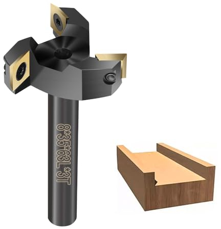 BALUGAEA Planfräser für Oberfräse 8mm Schaft – 35 mm Schnittdurchmesser – mit 3 austauschbaren TiN-besch.Hartmetallmessern 10,5 x 10,5 mm Nutfräsen Holzfräser