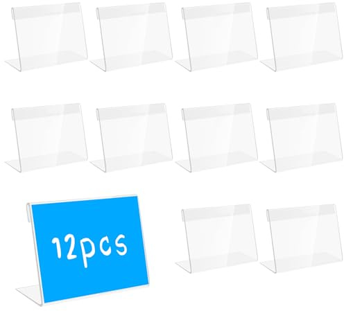 Doafoce 12 Stück Acryl Etikettenhalter A6 Etikettenträger 15x10cm Visitenkarten-Display Tischaufsteller Dachform Schräg Visitenkarten Display für Büro Bäckereien Geschäft Supermarkt