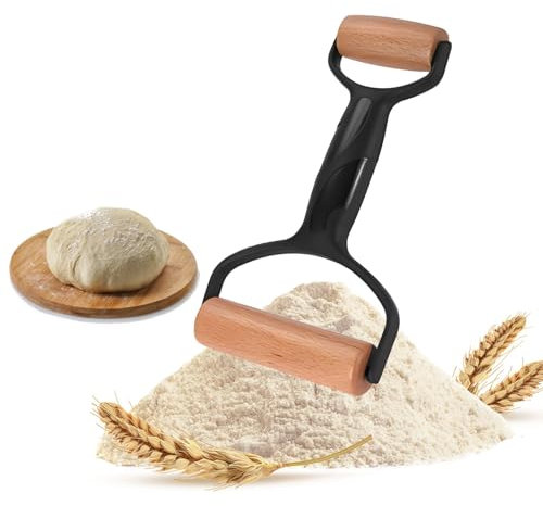 Jadin Mattarello Legno, Mattarello Piccolo, Mattarello con Rulli a Doppia Estremità, Antiaderente, Accessorio da Forno Perfetto per Fondente, Pizza, Torte, Dessert e Impasti, Diametro: 12,5 cm, Nero
