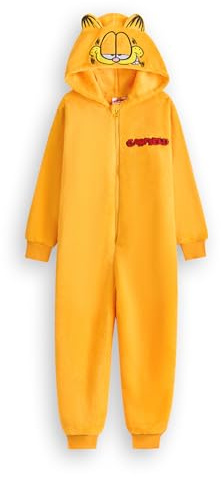 Garfield Mono para Adultos | Pijama Entero en Naranja para Hombres y Mujeres | Mono de Dormir con Cremallera, Capucha y Cola 3D | Traje de una Pieza de Gato de Dibujos Animados Ropa de Estar