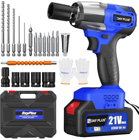 Cordless Impact Wrench,1/2 Brushless Power Impact Gun,2500RPM Electric Wrench, Max Torque 550N.m with 4 Sockets, 12PCS Screwdriver Bits, 4.0Ah Battery & Carry Box for Car Home