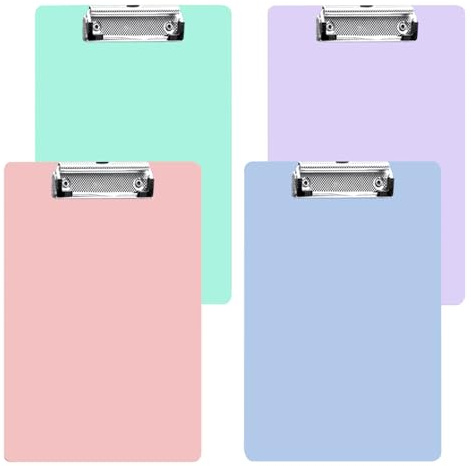 4 Piezas A4 Portapapeles Colores Azul, Rosa, Verde, Morado Portapapeles con Pinza A4 Portapapeles de Plástico con Clip y Lazo para Colgar Retráctilpara Oficina, Hospital, Restaurante, Formularios