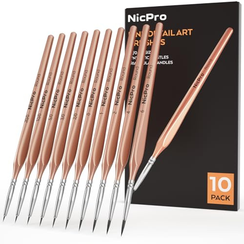 Nicpro 10 pezzi pennelli per dipingere, set pennelli professionali per pittura in miniatura, punta fine, per micro dettagli, acrilico, acquerello, olio, modellismo, rock army, pittura con i numeri