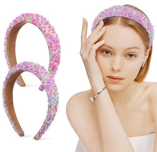 GALPADA 2pièces Bandeaux Larges Rembourrés Pour Femmes Antidérapants Et Colorés Accessoires Pour Cheveux Pour Fêtes Anniversaire Et
