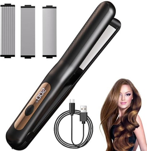 BIZOI Mini Piastra per Capelli, Ferro Arricciacapelli per Casa e Viaggio, USB 2 in 1 Hair Straightener, per Lunghi, Corti, Frange, Lisci, Ricci, Capelli Mossi, Campeggio Styling, Uomini, Donne