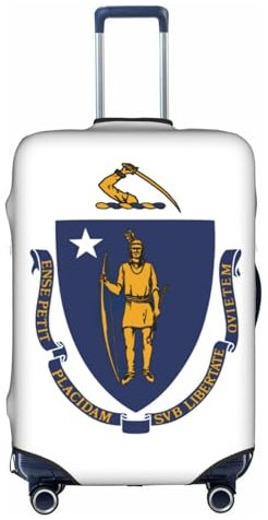NBAGHPQ Massachusetts State Flag Print Universale Elegante Valigie Copertura Elastica Lavabile Anti Graffio Bagagli Protector, bianco, L