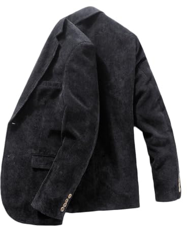 Stillluxury Veste en velours côtelé à rayures pour homme, Blazer à revers cranté, Coupe ajustée, à bouton unique, Vestes de sport pour mariage et affaires, gris foncé, XXL