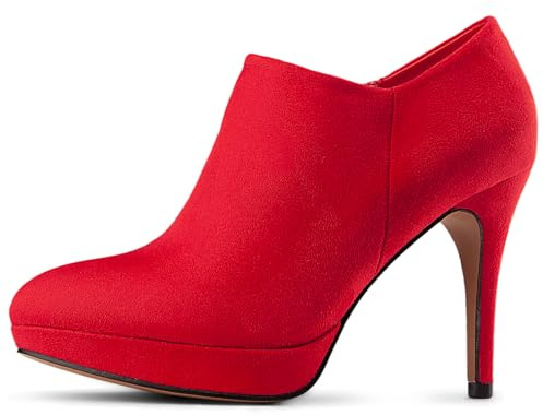 Viciously Vixen Women's Platform Booties Stiletto Ankle Boots High Heel Booties Winter Dress Shoes, Red Suede, 8