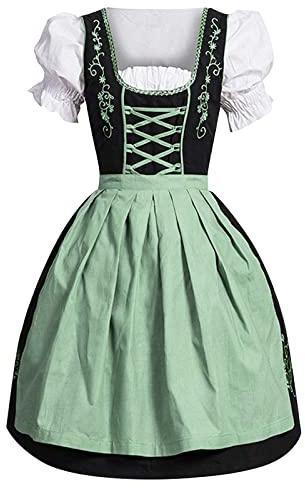 Dam Dirndl-klänning oktoberfest-kostym tysk dirndl-klänning 3 delar rutiga klänningar med förkläde fin midikjol oktoberfest outfit bayersk öl karneval fest cosplay, gRÖN, M