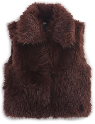 Darringls Gilet da donna in finta pelliccia, morbido, comodo, senza maniche, invernale, parka, cappotti, top con scollo a V, gilet in pelliccia sintetica, marrone, L