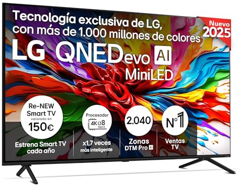 LG Smart TV 65 QNED EVO MiniLED 4K UHD (2025) – Procesador α8 AI Gen2, Dolby Vision & Atmos, VRR 144Hz, webOS 25, AMD FreeSync, Magic Remote, WiFi 6, Bluetooth 5.3