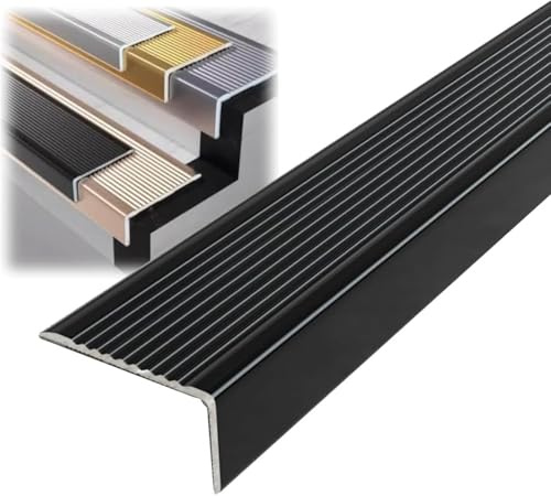 Stair Nosing Profile Edging,3PCS L Shape Stair Edge Profile Anti-Slip Edging Strip, Aluminum Stair Nosing Profile, for Exterior or Interior Stair Edges-Black||50x30MM