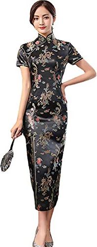 EXPOING Qipao Dress Cheongsam for Women with Dragon Phoenix Pattern Embroidery Chinese Dresses Upgraded (Dragon Black 4)