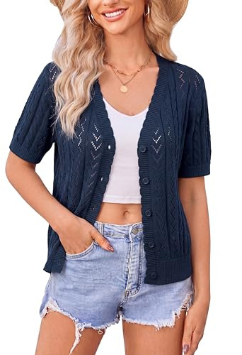 Newshows Womens Short Sleeve Cardigan Summer Cropped Crochet Cardigans Ladies Dress Cover Up Bolero Shrug
