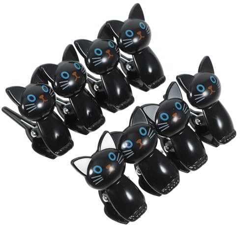 JECOMPRIS Lot de 8 Pinces pour Paquet à Goûter en Plastique Noir, Clips de Fermeture Hermétiques de Chat, Petites Pinces à Sachets Alimentaires Multi-usages Cuisine et Bureau