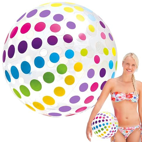 Rainbow Beach Ball - Inflatable Pool Toy, Outdoor Water Fun Sphere | Lightweight PVC Floating Game Ball Summer Party Decoration Entertainment Accessory