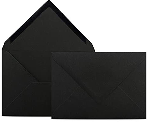 25 Briefumschläge DIN C6 Schwarz - 11,4 x 16,2 cm - Kuverts mit 80 g/m² Nassklebung spitze Klappe - Umschläge ohne Fenster - Colours-4-you