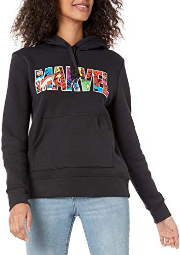 Amazon Essentials Disney | Marvel | Star Wars | Princess Felpe con Cappuccio in Pile (Disponibili in Taglie Forti) Donna, Logo Personaggi Marvel, L