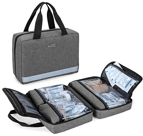 Trunab Erste Hilfe Tasche Grau, Medikamentetasche, Professionelle Notfalltasche für Notfall Kits, Ideal für Zuhause, Camping, Reisen und Wandern, Nur Tasche, Grau