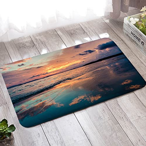 Bishilin Fußmatte 60x90, Badezimmermatte rutschfest Waschbar Landschaft Motiv Himmel und Meer Muster Türmatte Außen Personalisiert