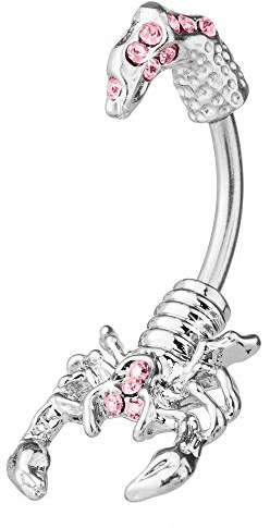 Piercingfaktor Bauchnabelpiercing Chirurgenstahl Bauch Bauchnabel Piercing Banane Stecker Anhänger mit Kristall Reverse Skorpion Silber Pink