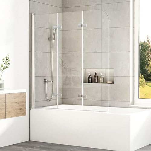 Duschwand für Badewanne 3-teilig 140 x 140 cm Badewannenaufsatz Duschwand 3-teilig Faltbar Duschabtrennung Badewanne 6 mm Easy Clean ESG Sicherheitsglas