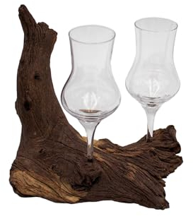 NEO-DESIGN Grappawurzel Schnapsglashalter - Handverlesene Naturholz-Wurzel mit 2 Gläsern