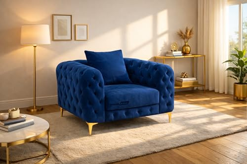 Snooze Velvet Monaco 3 and 2 Seater Sofa Sets, Corner Sofas For Living Room, Upholstered Plush Fabric 3 Seater Sofas (Royal Blue Velvet, Arm Chair)